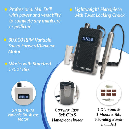 Tec-Pro Portable & Rechargeable Nail Drill | TEC-PRO-BLK