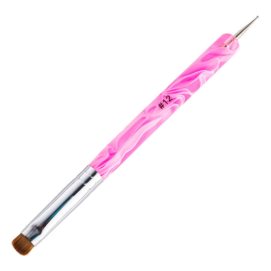 French Manicure Brush - 2 Way Nail Art Brush with Dotting Tool for Cuticle Clean Up & Design - Professional Salon Quality, Nail Dotting Pen