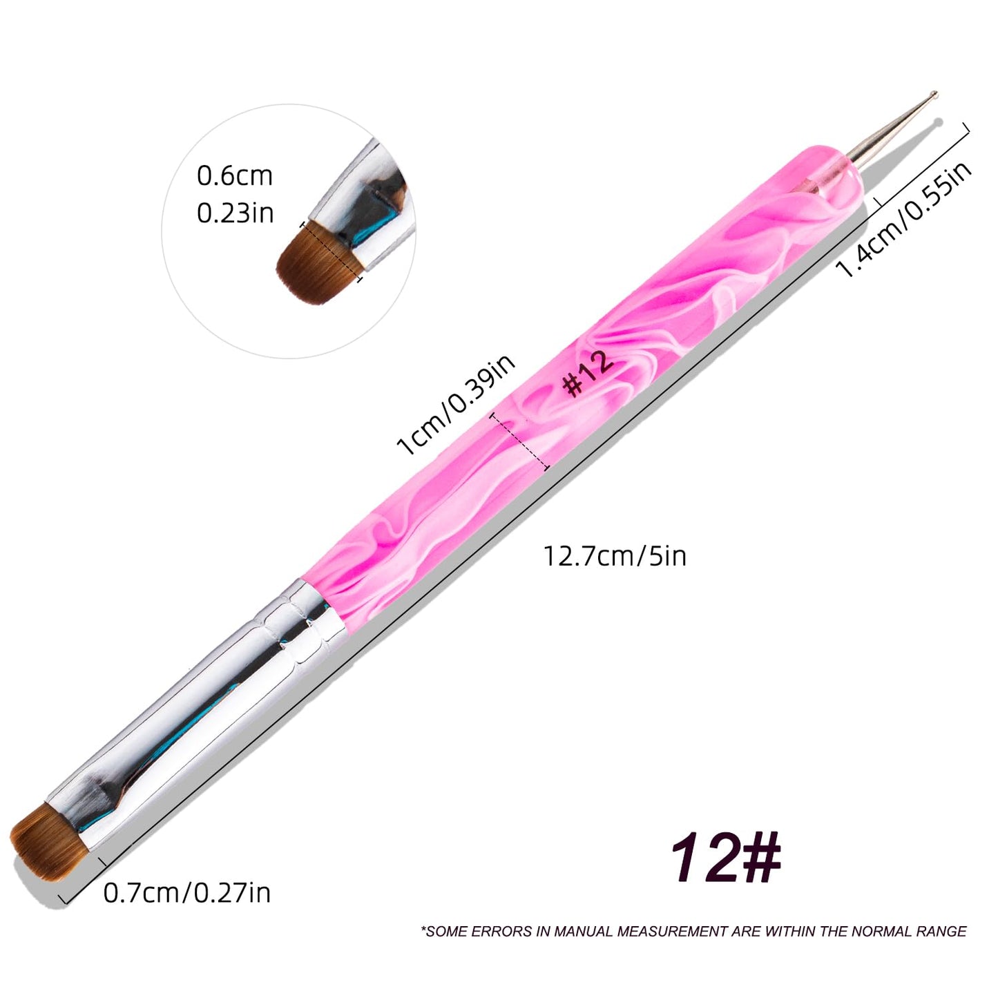 French Manicure Brush - 2 Way Nail Art Brush with Dotting Tool for Cuticle Clean Up & Design - Professional Salon Quality, Nail Dotting Pen