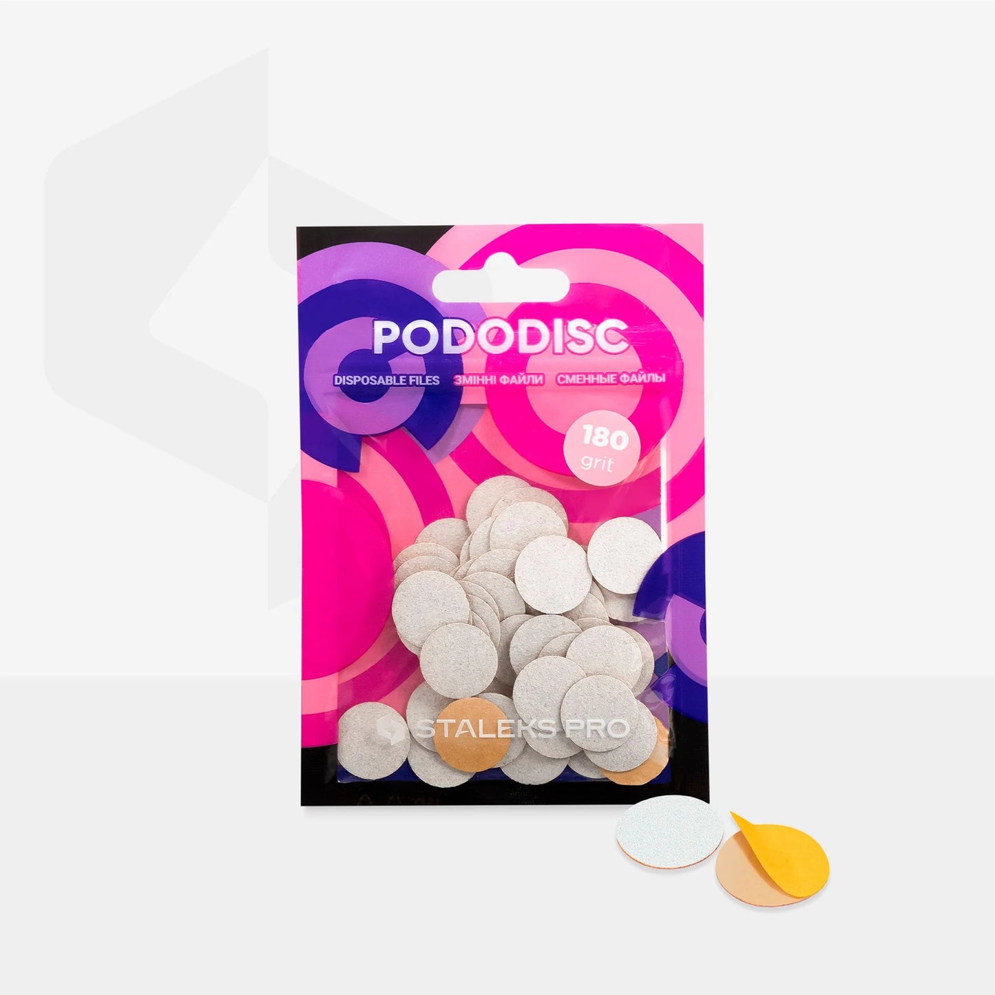 STALEKS - EXPERT 15 PODODISC S Adhesive files for pedicure disc on soft foam layer, 180 grit 15 mm (50 pcs)