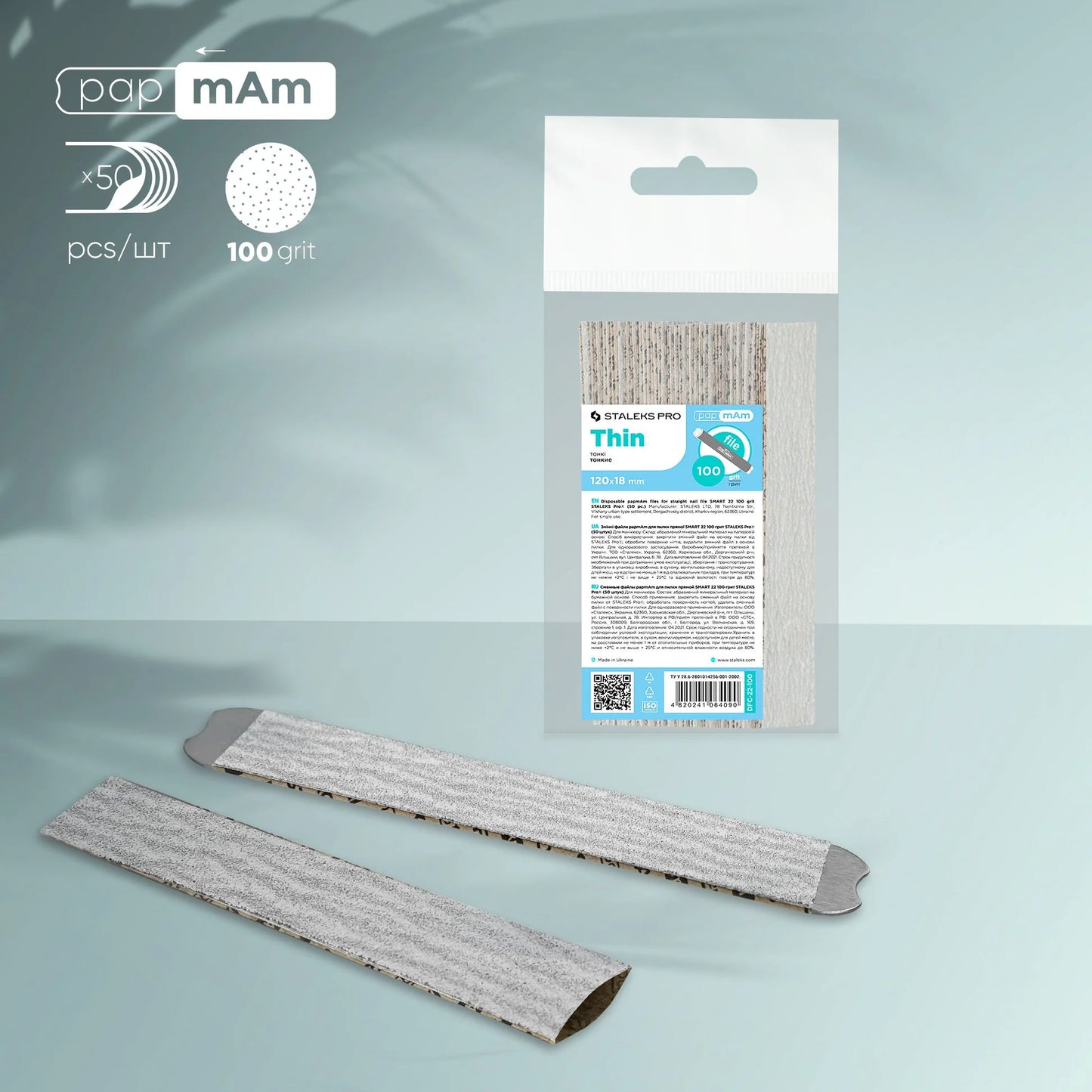STALEKS - SMART 22 papmAm Nail files for straight base, 100 grit (50 pcs)