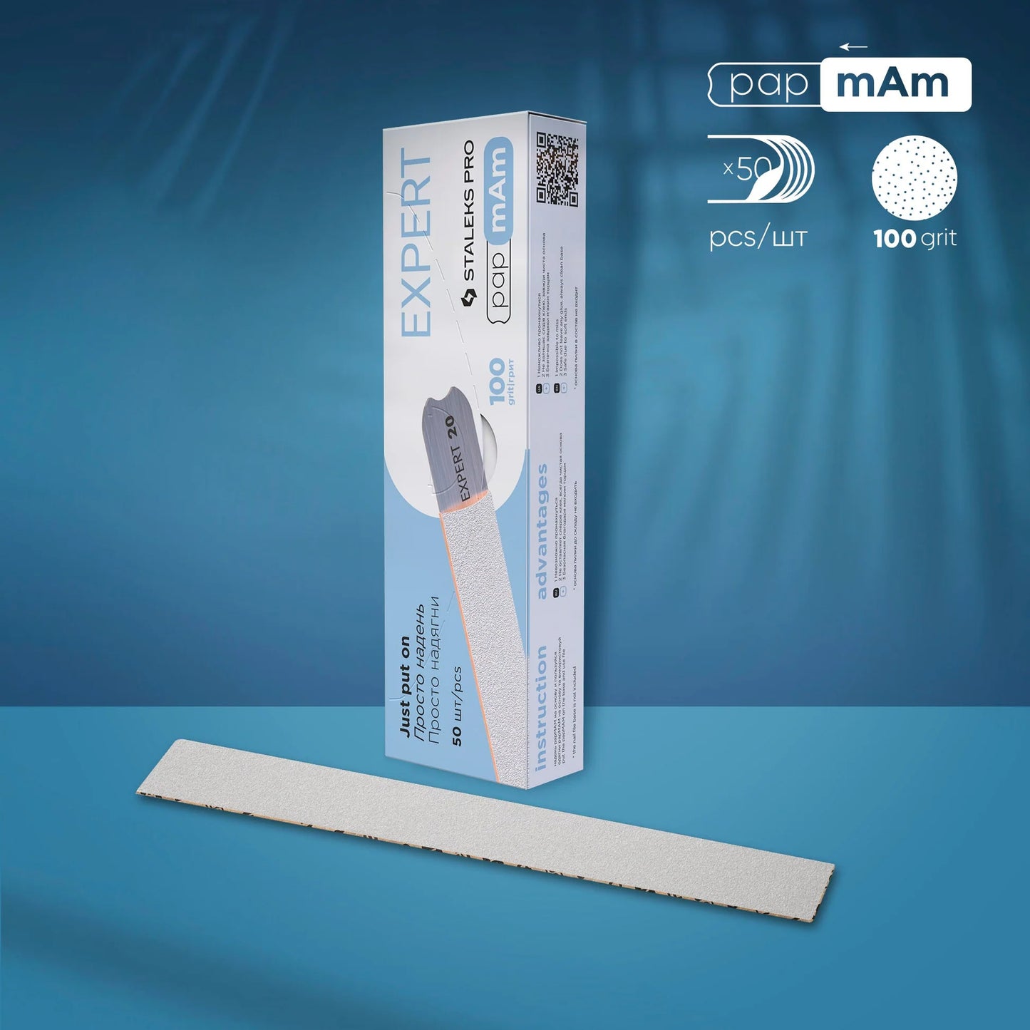 STALEKS - EXPERT 22 papmAm Nail files for straight base, 100 grit (50 pcs)