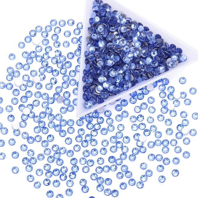 Light Blue Crystal Rhinestones,Glass Flatback Rhinestones Gemstones for Nail Face Makeup Art Crafts Clothes Decoration - (SS6,Light Blue)