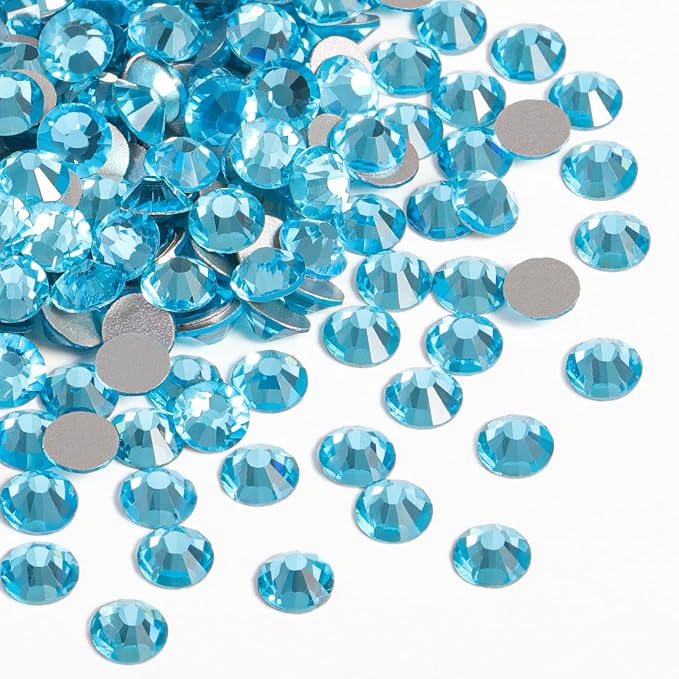 Flat Back Crystal Rhinestones,Aquamarine, SS5, 1440pcs | Flatback Glass Gems, for Nail Art Craft, Glue Fix