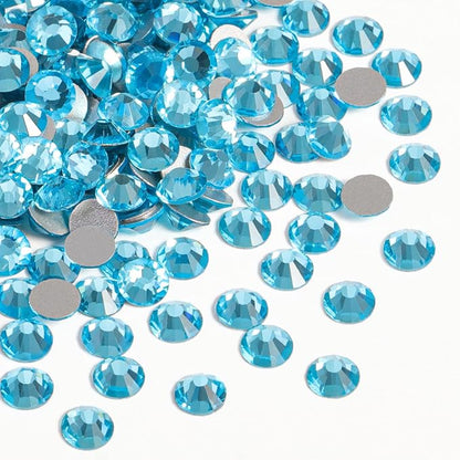 Flat Back Crystal Rhinestones,Aquamarine, SS5, 1440pcs | Flatback Glass Gems, for Nail Art Craft, Glue Fix