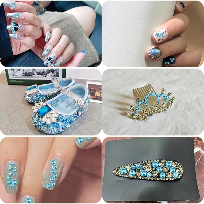 Flat Back Crystal Rhinestones,Aquamarine, SS5, 1440pcs | Flatback Glass Gems, for Nail Art Craft, Glue Fix