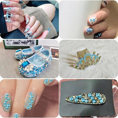 Flat Back Crystal Rhinestones,Aquamarine, SS5, 1440pcs | Flatback Glass Gems, for Nail Art Craft, Glue Fix