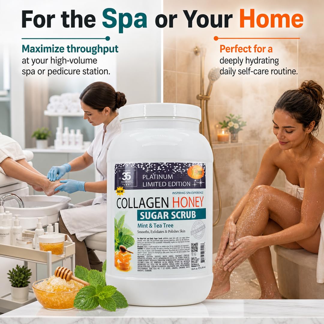 SPA REDI - Mint & Tea Tree - Body Sugar Scrub — 1-Gallon Bulk Exfoliant with Collagen, Argan Oil & Honey