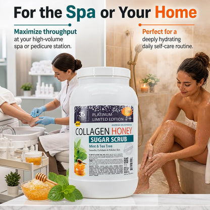 SPA REDI - Mint & Tea Tree - Body Sugar Scrub — 1-Gallon Bulk Exfoliant with Collagen, Argan Oil & Honey