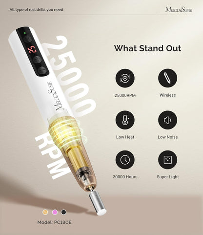 MelodySusie - Rechargeable Cordless Electric Nail Drill (Gold)