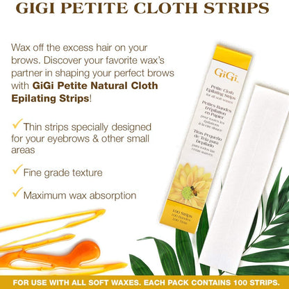 GiGi Waxing Strips for Hair Waxing/Hair Removal, Petite Cloth Strips - 100 Strips
