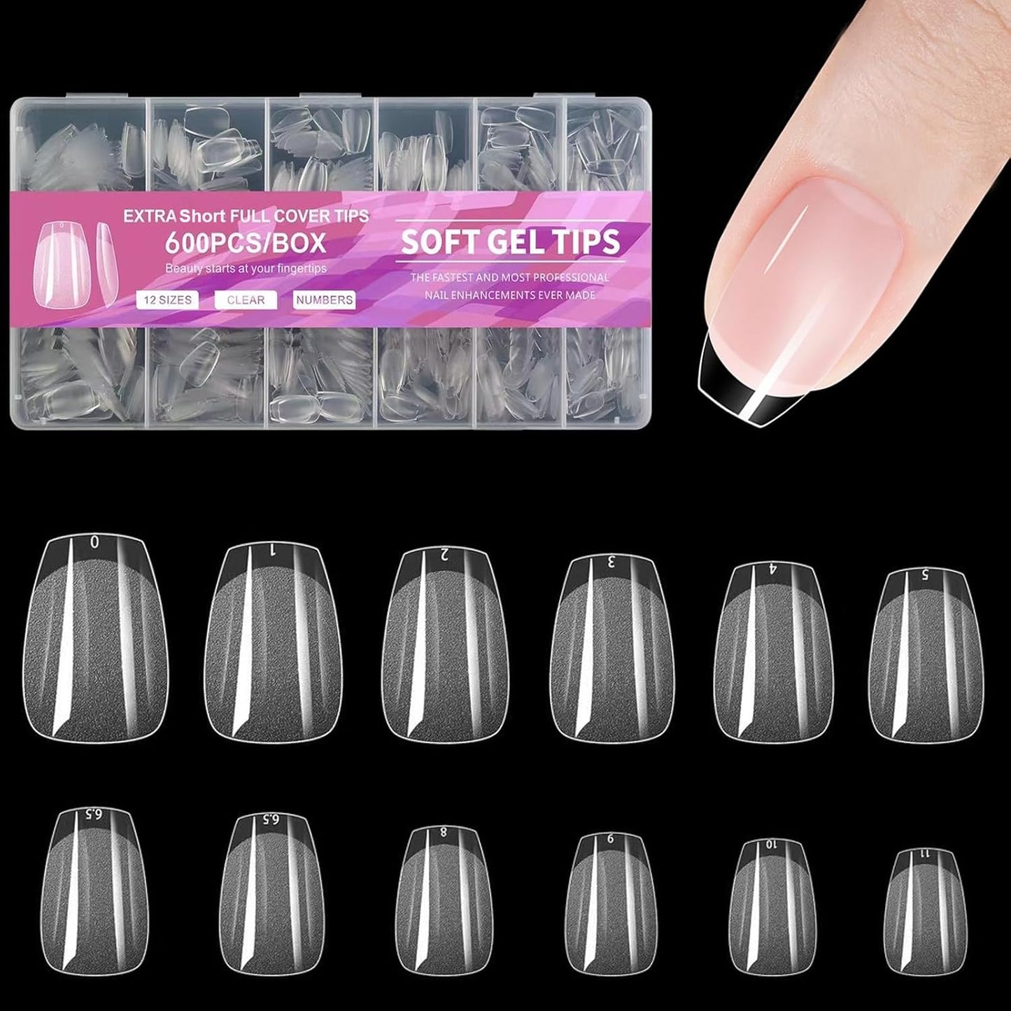 Extra Short Coffin Fake Nails Soft Gel Nail Tips, 600Pcs Full Cover Clear Press On Nails for Acrylic Nail Tip Soak Off Home DIY Salon, Fales Nail Tips for Beginner and Professional Manicure