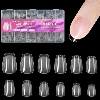 Extra Short Coffin Fake Nails Soft Gel Nail Tips, 600Pcs Full Cover Clear Press On Nails for Acrylic Nail Tip Soak Off Home DIY Salon, Fales Nail Tips for Beginner and Professional Manicure