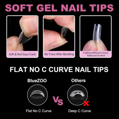 Extra Short Coffin Fake Nails Soft Gel Nail Tips, 600Pcs Full Cover Clear Press On Nails for Acrylic Nail Tip Soak Off Home DIY Salon, Fales Nail Tips for Beginner and Professional Manicure