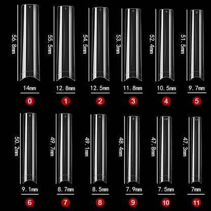 Clear Square Nail Tips 3XL 240 PCS - Extra Long Straight Acrylic Nail Extensions with 12 Sizes for Salon & DIY Half Cover Manicure