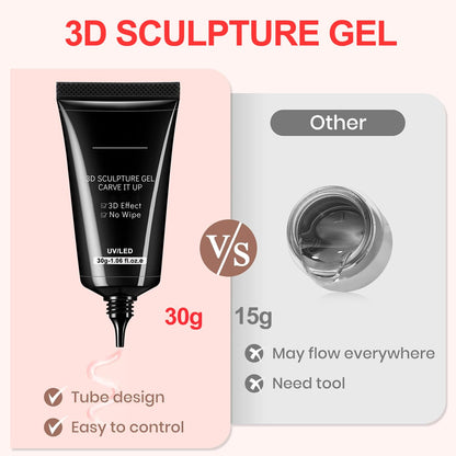 Sculpting Gel 3D Gel Nail Art 3 in 1 Non Wipe Sculpting Gel Nail Glue 30g Clear Sculpting Gel for Nail Art Hand Modeling Gel Building Gel Carving Nail Extension Sculpture Diamond Jewelry Decoration