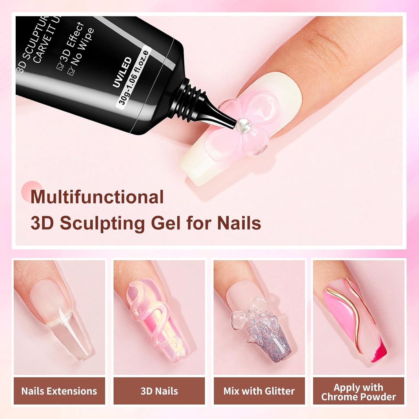 Sculpting Gel 3D Gel Nail Art 3 in 1 Non Wipe Sculpting Gel Nail Glue 30g Clear Sculpting Gel for Nail Art Hand Modeling Gel Building Gel Carving Nail Extension Sculpture Diamond Jewelry Decoration