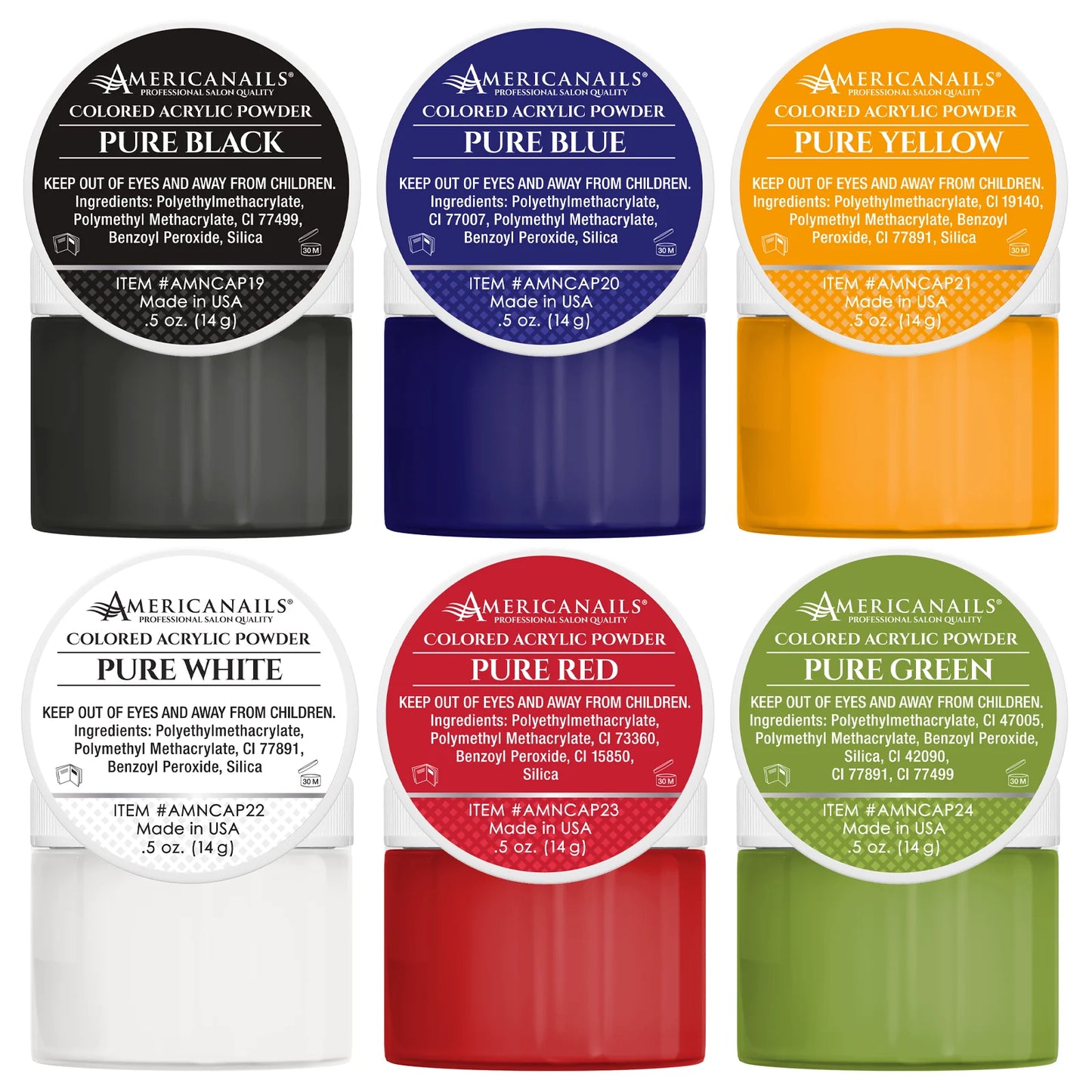 Americanails Colored Acrylic Powders | Pure Art Color Collection Kit