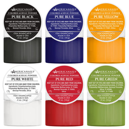 Americanails Colored Acrylic Powders | Pure Art Color Collection Kit