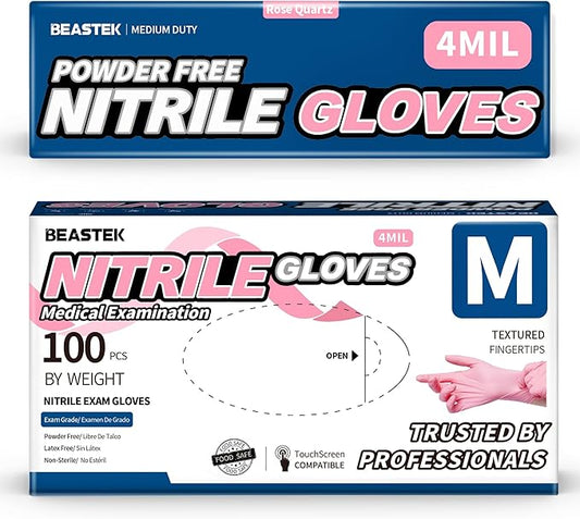 Nitrile Exam Gloves, 4Mil Disposable Powder-Free Latex-Free Glove for Medical Cooking Clean Esthetician, 100 Pcs (Medium)