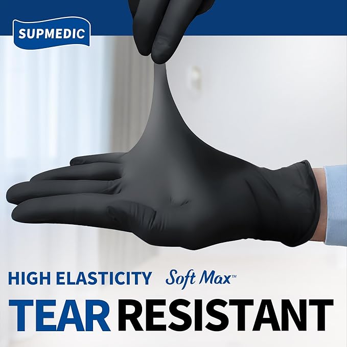 Nitrile Medical Exam Gloves - Powder Free, Latex Free, Thickness, Black (Large)