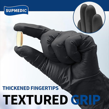 Nitrile Medical Exam Gloves - Powder Free, Latex Free, Thickness, Black (Large)