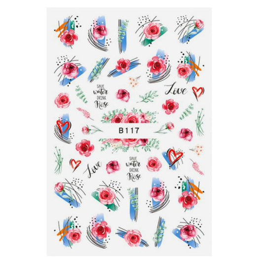 Nails Flower Stickers Decals Colorful Blossoms(B-117)