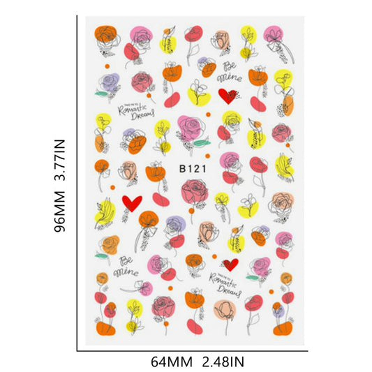 Nails Flower Stickers Decals Colorful Blossoms (B-121)