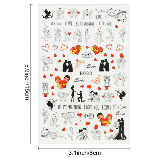 Valentine's Day Heart Nail Art Stickers Decal Designer Nail Stickers Red Lips, Love, Rose,Heart,Kissing Romantic stickers (B-033)