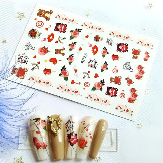 Nail Stickers Red Rose Love Lips(B-026)