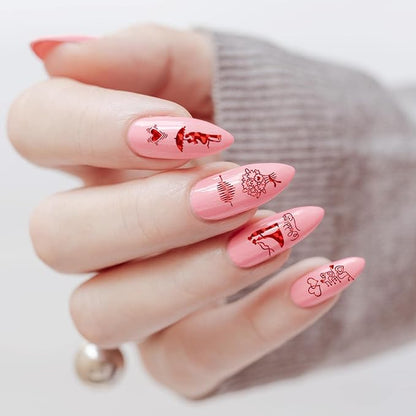 Valentine's Day Nail Stickers - Red Wedding or Valentine Nail Art Decals Love Heart Kiss Rose Lipstick Red Lips Self (Z-D5148)