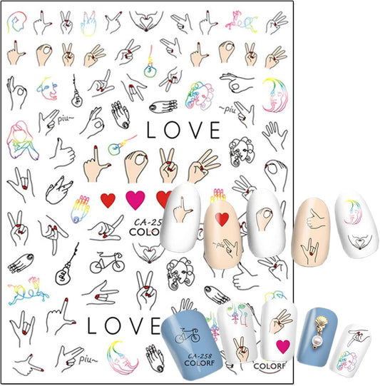 Nail Art Adhesive Sticker Hand Sign of ASL Nail Art Decals Design for Women Girls Manicure Tips Charms (Z-D5738)