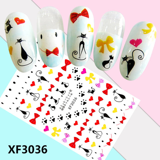 Nail Art 3D Decal Stickers beautiful Cat paw heart bow (Z-D5740)