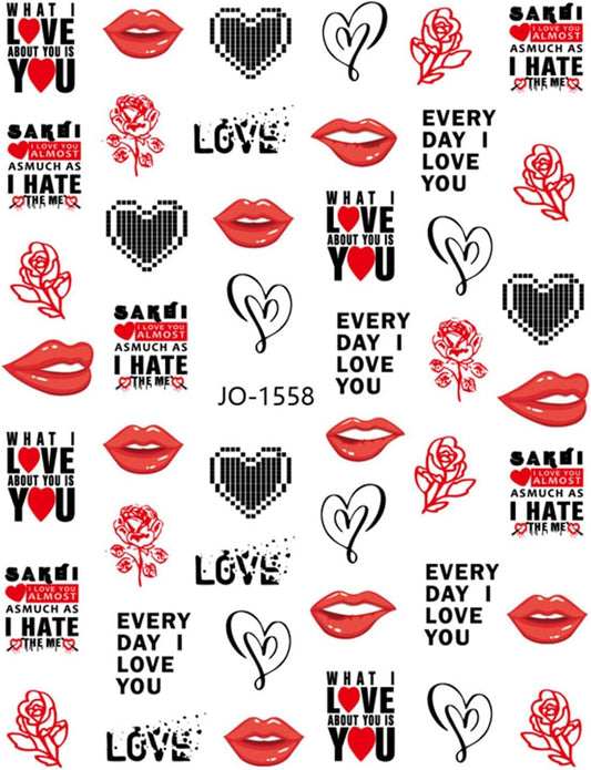 Nail Sticker Non-Fading Self-Adhesive Flower Romantic Valentines Day Nails Love Decals for Women Nail Sticker(Z-D5734)