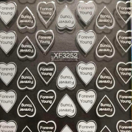 Nail Art Stickers- Hearts with Young Forever Scripture (Z-D5727)