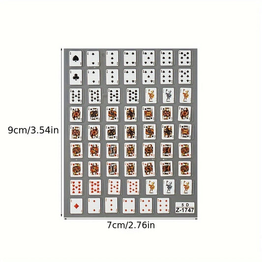 5D Embossed Playing Cards Nail Art Stickers - Self-Adhesive, Decorative for DIY Nail Art, Mixed Colors, Irregular Shapes (Z-1747)