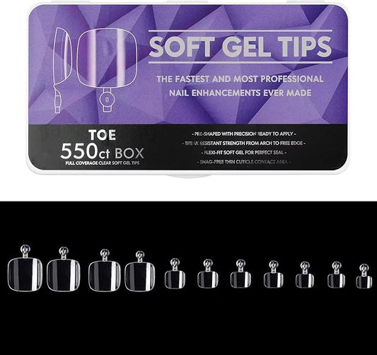 550 Pcs Soft Gel Full Toes Tips, 11 Sizes Gel Toe Tips Full Face Fake Nails Artificial Toes with Case, Qiwey Frosted Gel Toes Extensions for Nail Salons and DIY Toe Nail Art