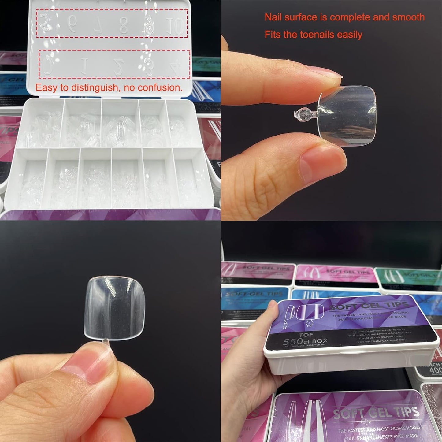 550 Pcs Soft Gel Full Toes Tips, 11 Sizes Gel Toe Tips Full Face Fake Nails Artificial Toes with Case, Qiwey Frosted Gel Toes Extensions for Nail Salons and DIY Toe Nail Art