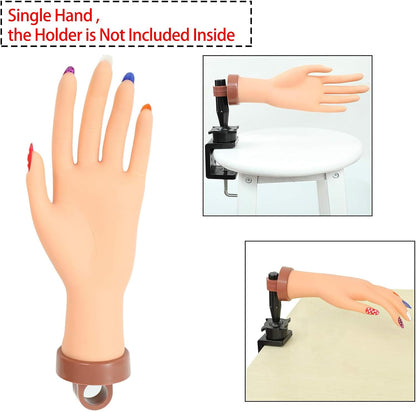 Practice Hand for Acrylic Nails, Flexible Silic Nail Maniquin Hand, A Circular Hole Is Designed at The Bottom of The Hand for Fixation Bracket Hand with Bracket