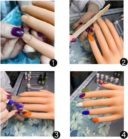 Practice Hand for Acrylic Nails, Flexible Silic Nail Maniquin Hand, A Circular Hole Is Designed at The Bottom of The Hand for Fixation Bracket Hand with Bracket