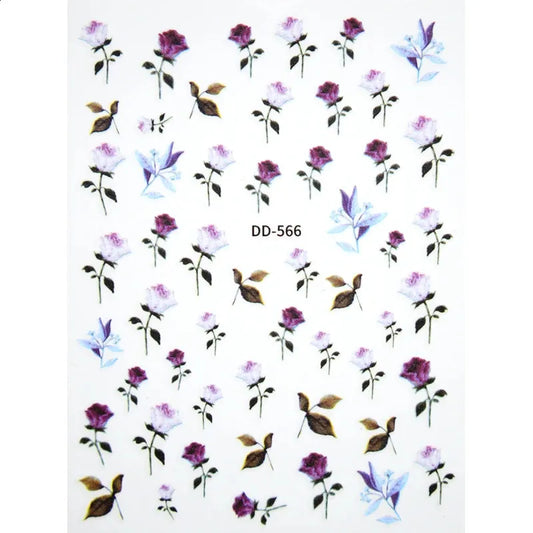 Flower Nail Stickers 3D Adhesive Nail Art Decal Stickers with Deer, Animal, Plant Designs-(DD-566)