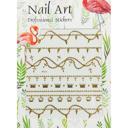 Gold Nail Art Stickers Decal,Nail Art Supplies 3D Exquisite Self-Adhesive Metallic Chains Line Triangle Heart Nail Design Nail Foil Decals for Woman Acrylic Nails Art Decorations Accessories-(DP-339)