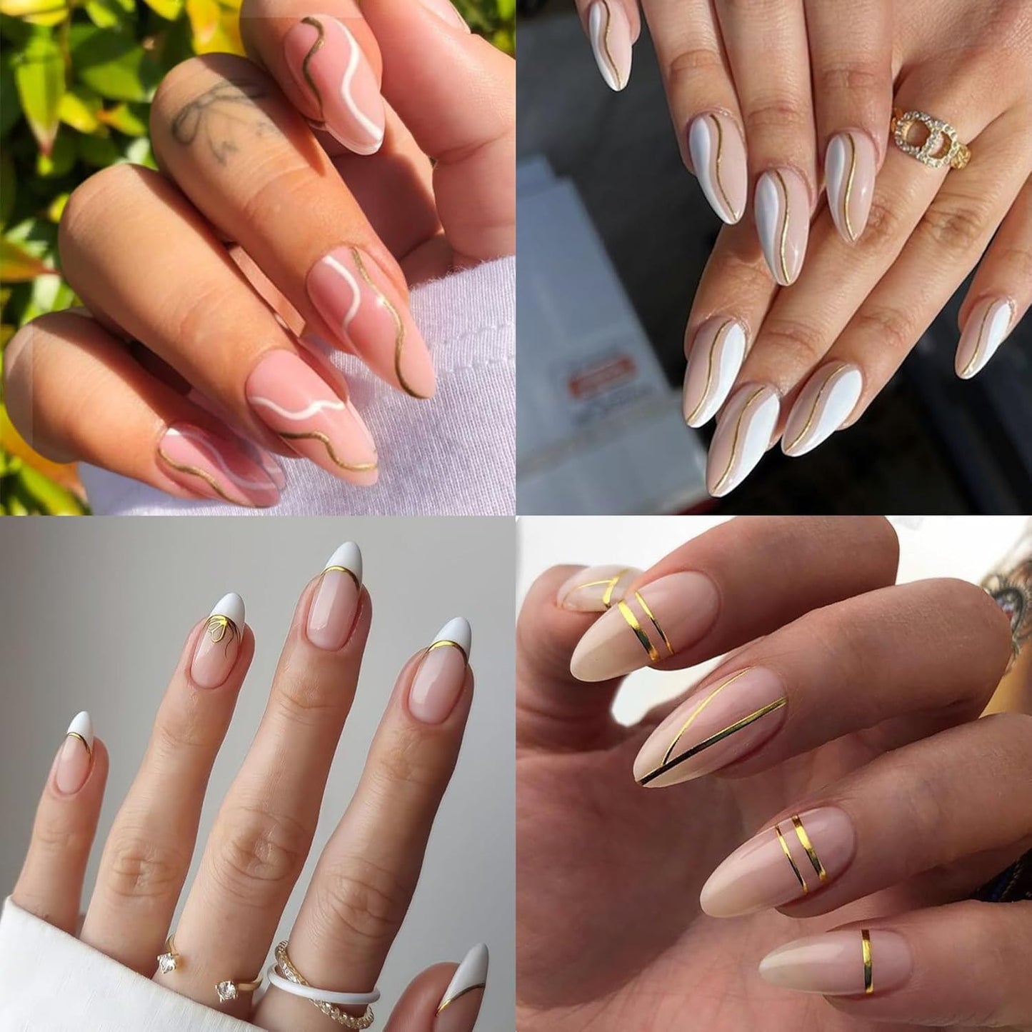 Gold Line Nail Art Stickers - French Smile Waves Strip Self-Adhesive Nail Decals for DIY Geometric Manicure(1333) color-Gold,Silver,Rainbow