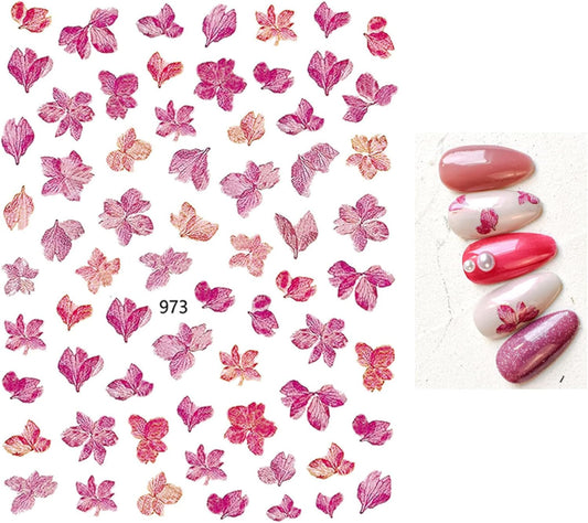 Nail Stickers Nail Art Decals Charming Botanical Florals Roses Flowers Butterflys Back Glue Nail Stickers-(Jo-973)