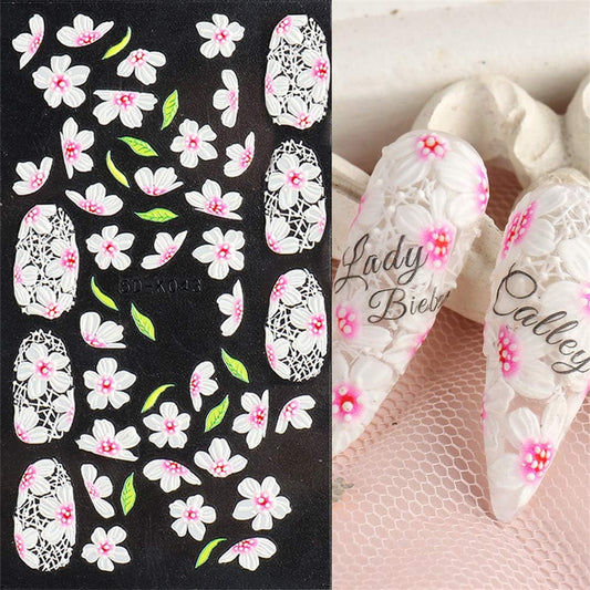 5D Stereoscopic Embossed Nail Stickers Butterfly Nail Art Accessories Lace Flowers Nail Decals Spring Summer Nail Decorations(5D-K043)