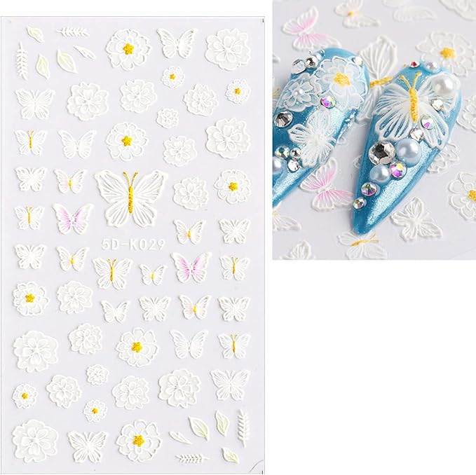 5D Nail Stickers Flower Spring Nail Art Stickers Self-Adhesive Nail Stickers 5D Stereoscopic Summer Colourful Flowers Decoration Nail Design Accessories (Z-D4963)