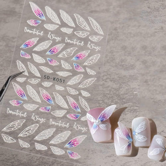 Rose Flower Nail Art Stickers, Butterfly Nail Art Supplies 5D Stereoscopic Embossed Nail Decals 5D Self-Adhesive Designer Nail Stickers Ballet Wing Floral Nail Designs for Acrylic Nails(5D-K051)