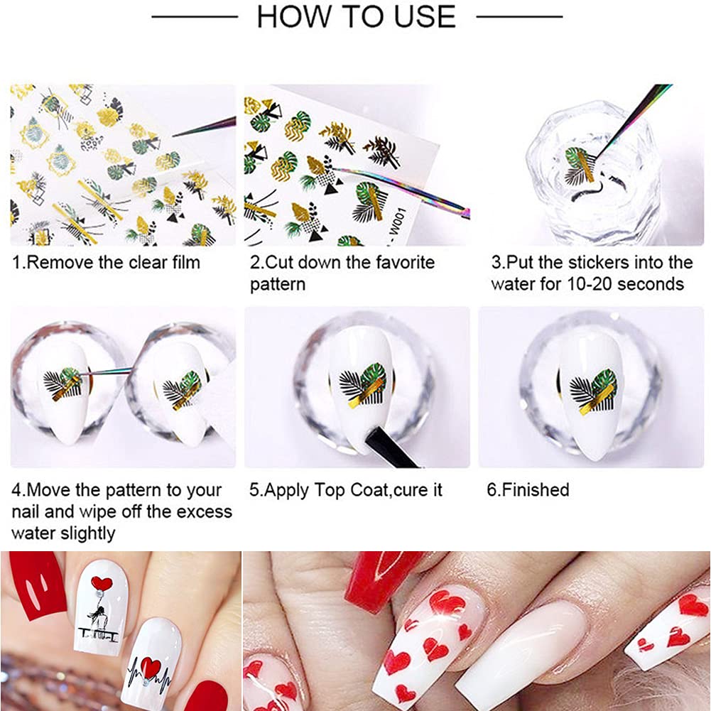 Heart Nail Art Stickers Decal,Nail Foil Water Transfer Decals Nail Art Supplies Sexy Red Lip Romantic Rose Flower Valentine's Day Design Stickers for Woman Girls Manicure Foil Nail Art Decoration12pcs