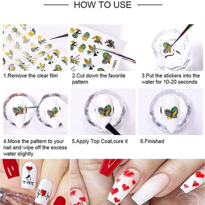 Heart Nail Art Stickers Decal,Nail Foil Water Transfer Decals Nail Art Supplies Sexy Red Lip Romantic Rose Flower Valentine's Day Design Stickers for Woman Girls Manicure Foil Nail Art Decoration12pcs