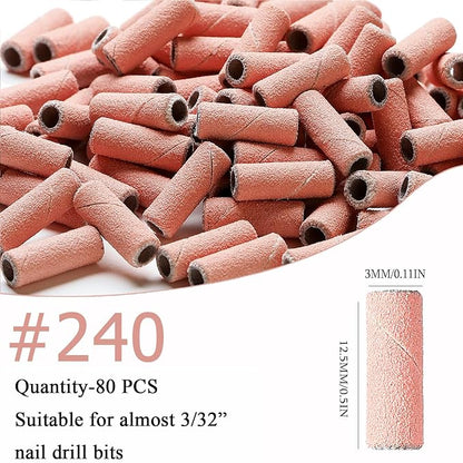 240 Grit Small Sanding Bands for Nail Drill, 100pcs Mini Sanding Bands with 3mm Mandrel Bit for Acrylic Nails Prep Gel Removing Shaping,Manicure Pedicure Use(240# Pink)
